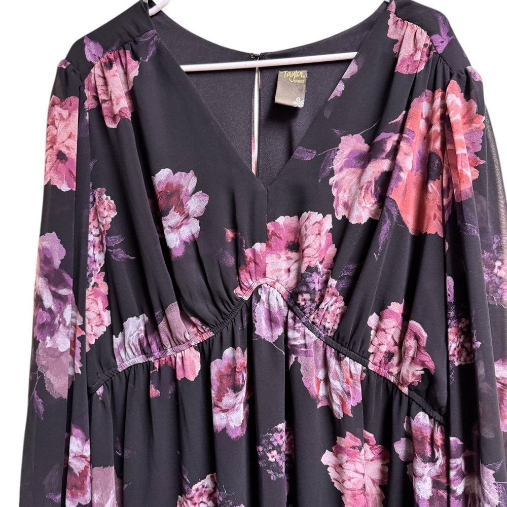 Taylor Woman Black Floral Ruffle Midi Dress Plus Size 3X (See Measurements) - Picture 3 of 5